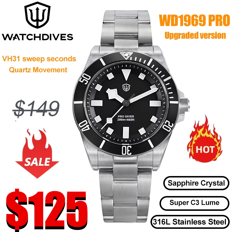 Rolex Watch Submariner - Watchdives WD1969 Pro 38mm zegarek kwarcowy